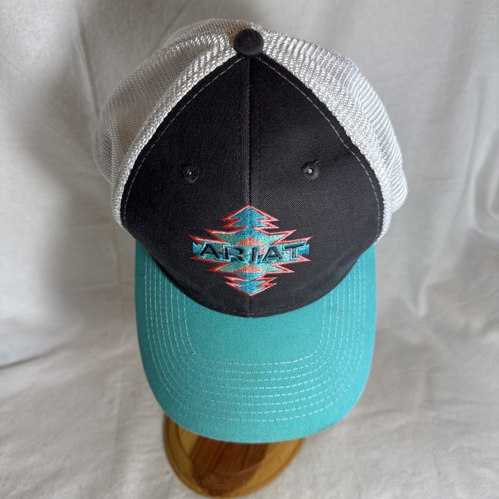 Ariat Turquoise & Gray Native American Mesh Back Snap Back Hat Trucker Cap